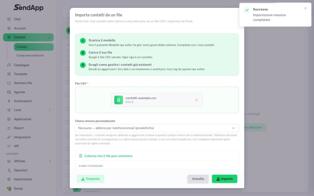 Message de confirmation Import en masse terminé