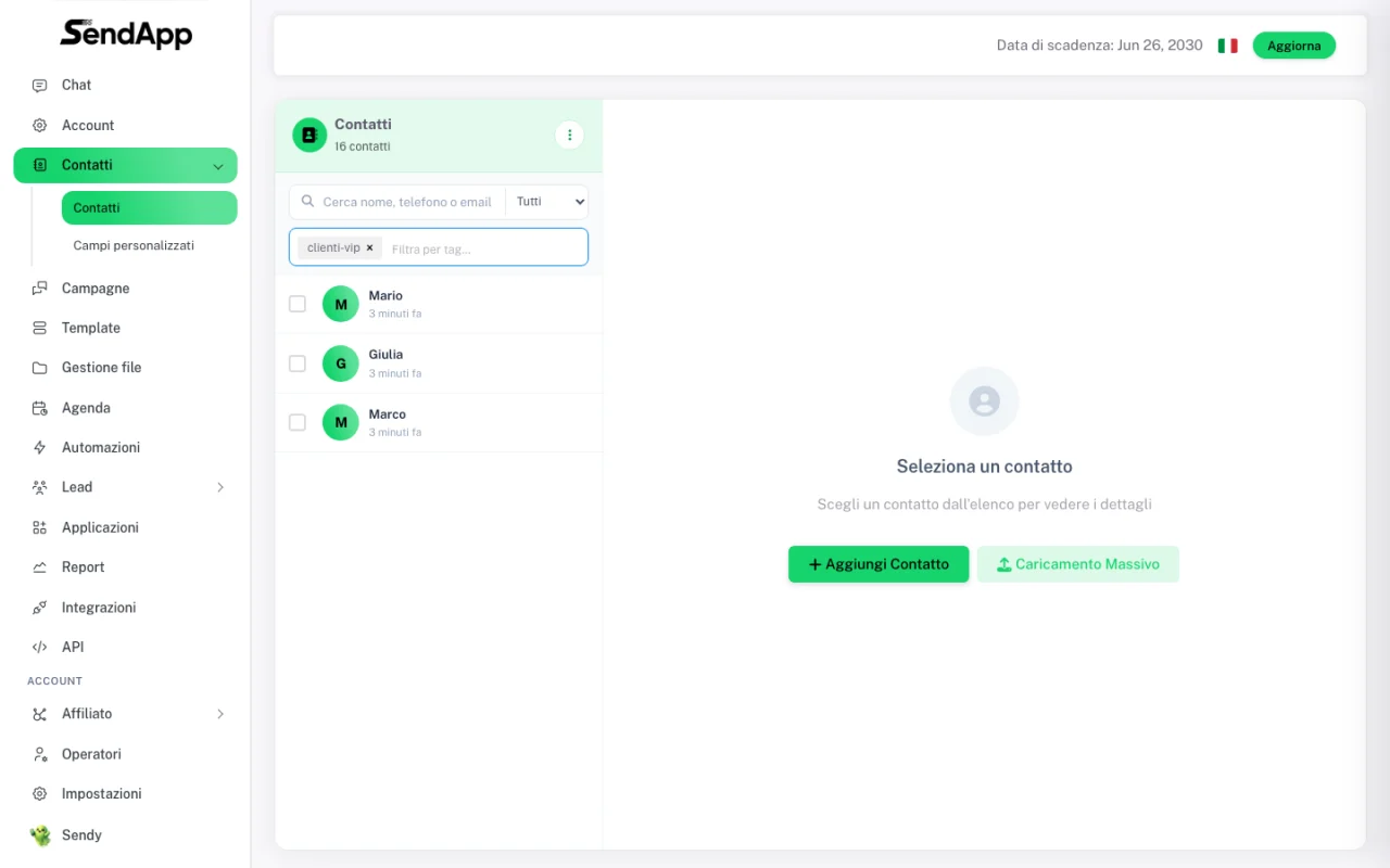 Carnet d’adresses Contacts filtré par le tag clienti-vip