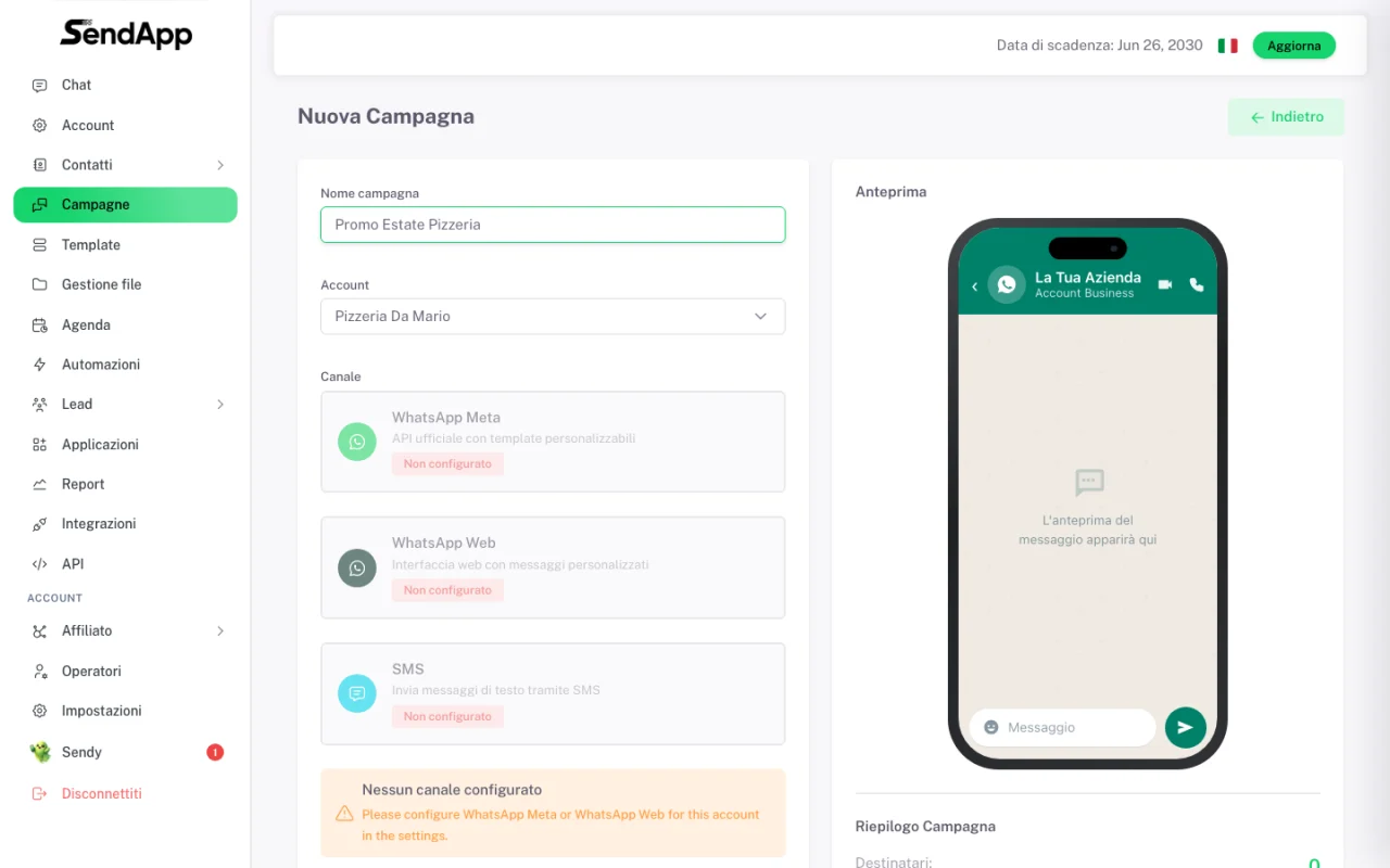 Setting the campaign name and channel with phone preview