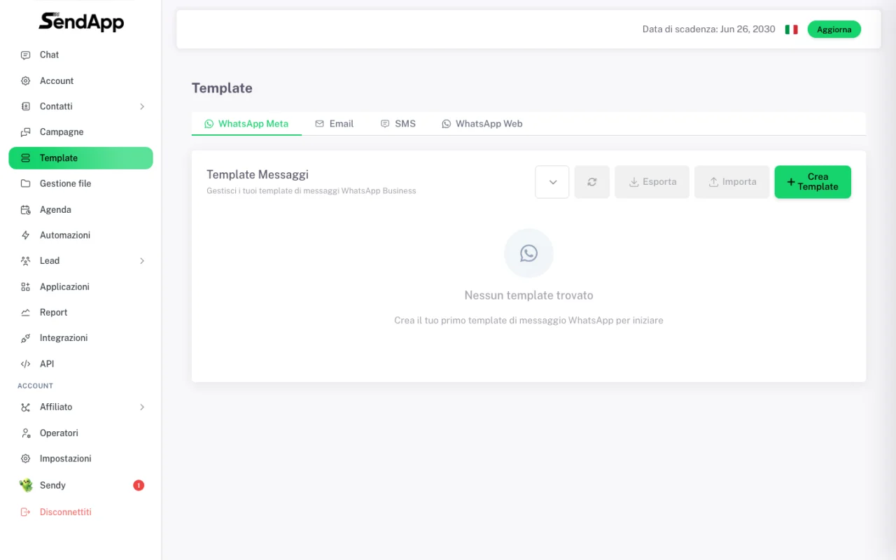 Templates list with the Create Template button