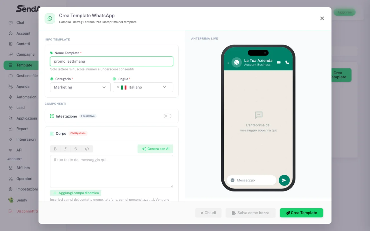 Setting the template name, category and language