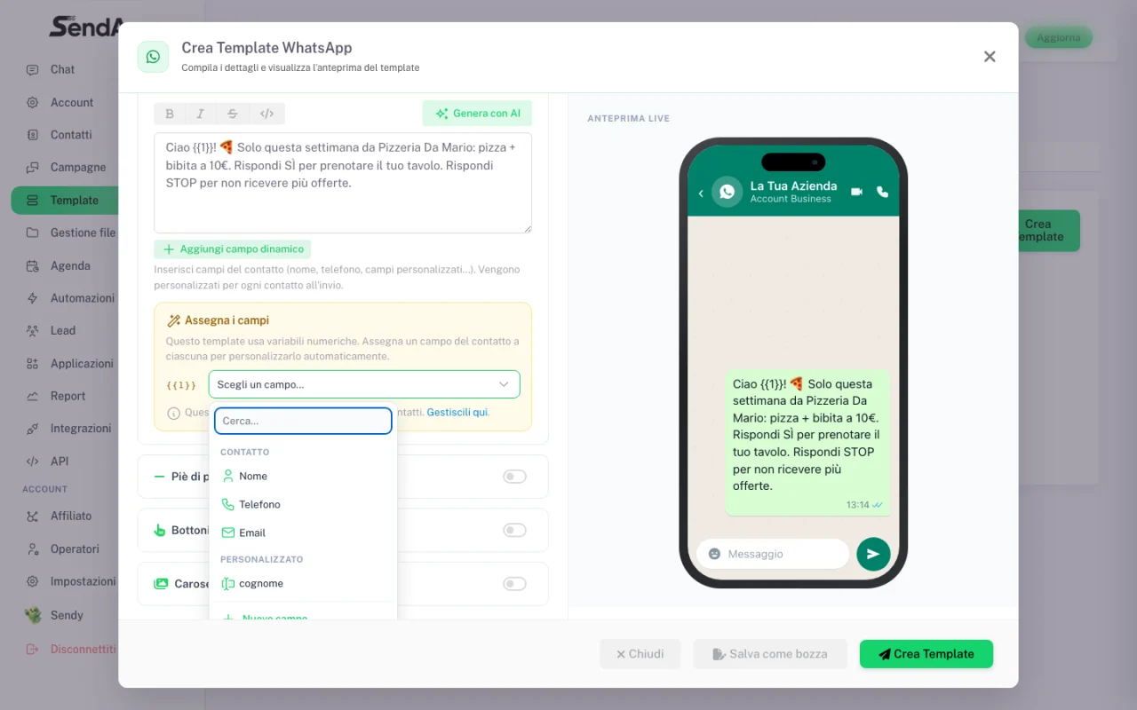Mapping contact fields to the template variables
