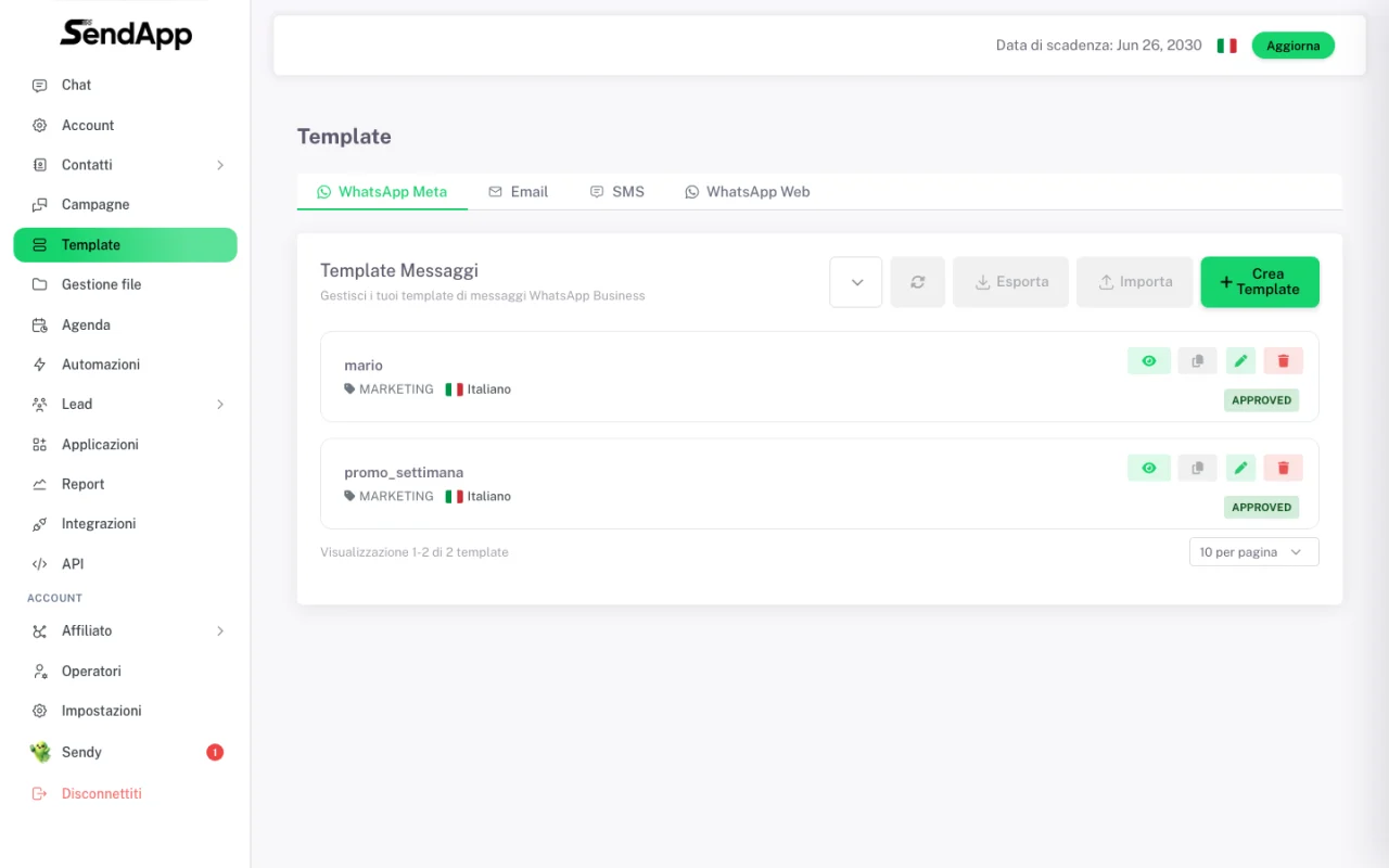 Template with APPROVED status, ready for campaigns