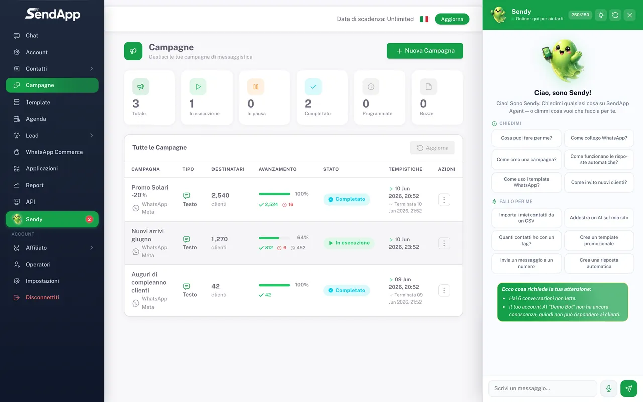 SendApp Agent Campaigns section