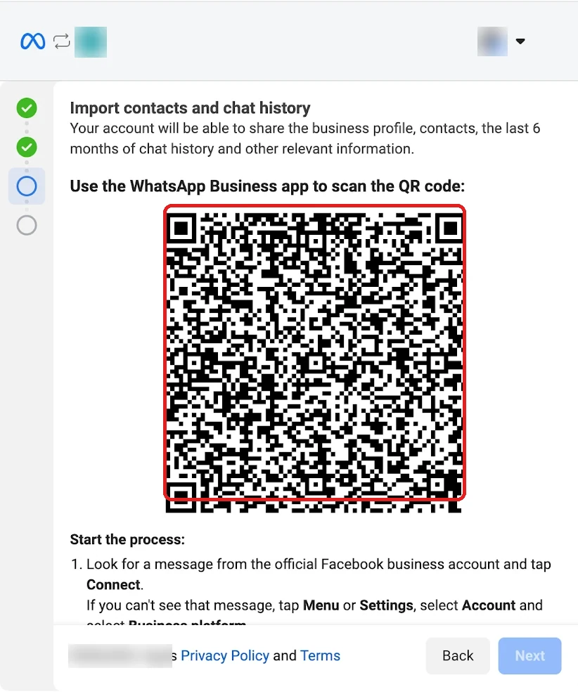Meta-Bildschirm mit dem QR-Code zum Scannen für die Coexistence