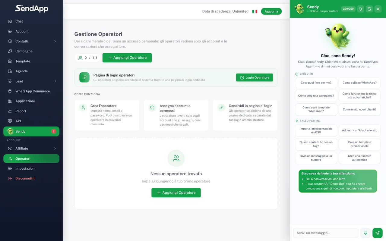 Bereich Operatoren von SendApp Agent