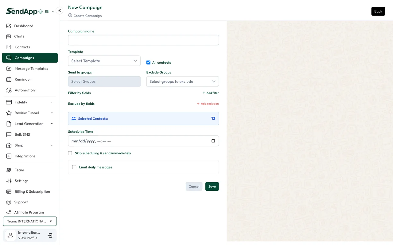 Creating a campaign in SendApp Agent