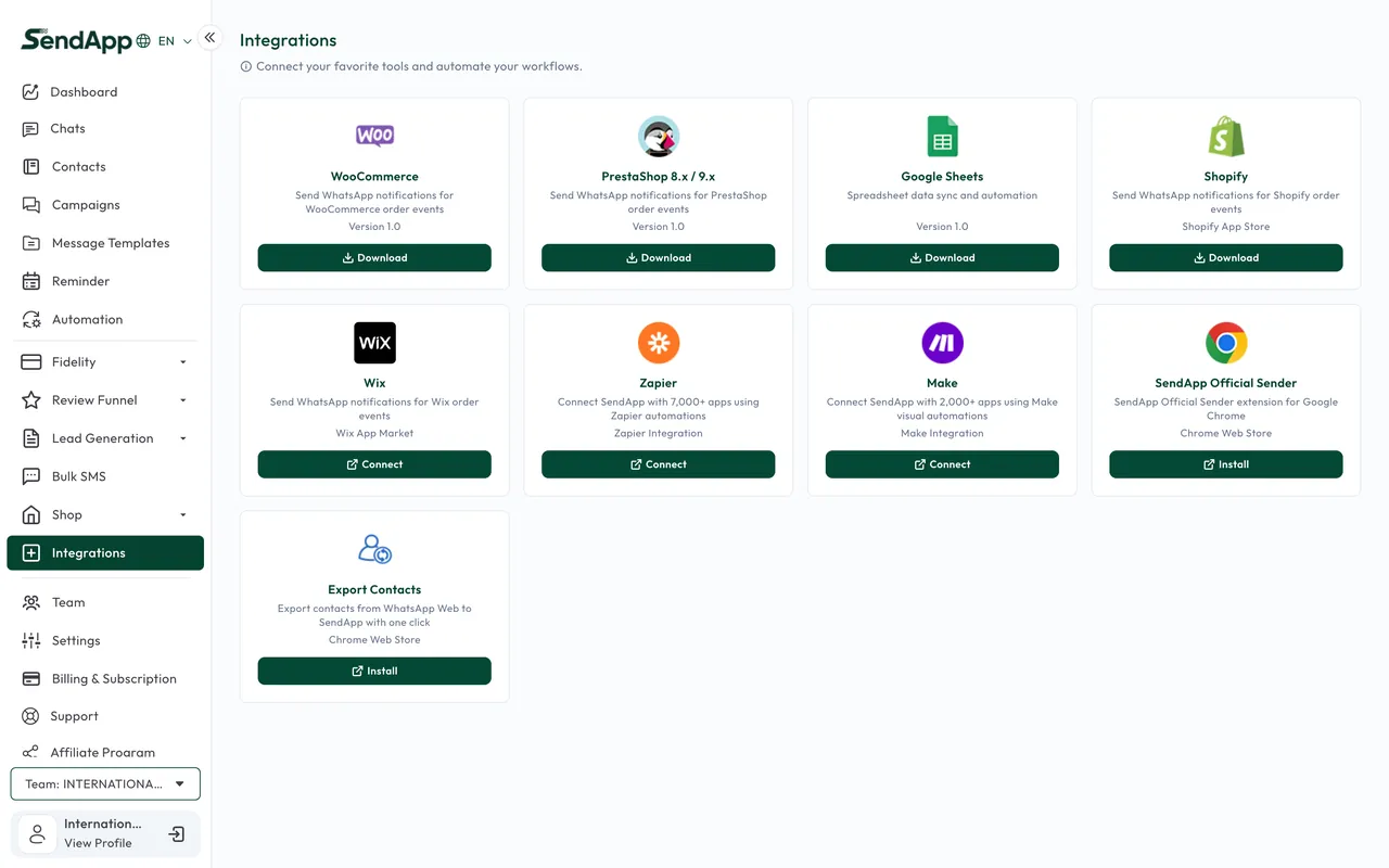 Integrationen von SendApp Agent