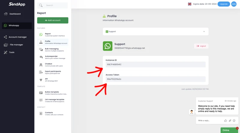Configuração do SendApp