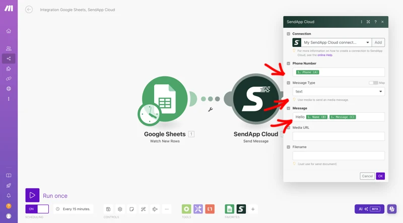 Configuração do campo SendApp
