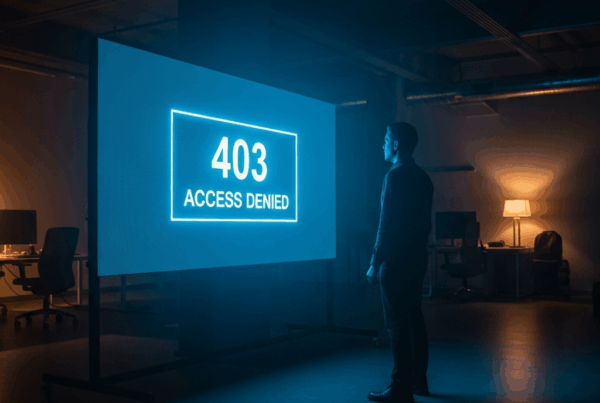 - in der Generierung eines Bildes einer Person vor einem großen Bildschirm, der eine 403-Zugriffsverweigerung anzeigt.